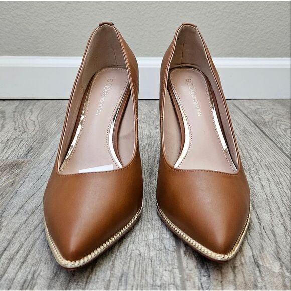 BCBG Harlia Congac Heels with Gold Tone Chain Trim - Picture 3 of 16